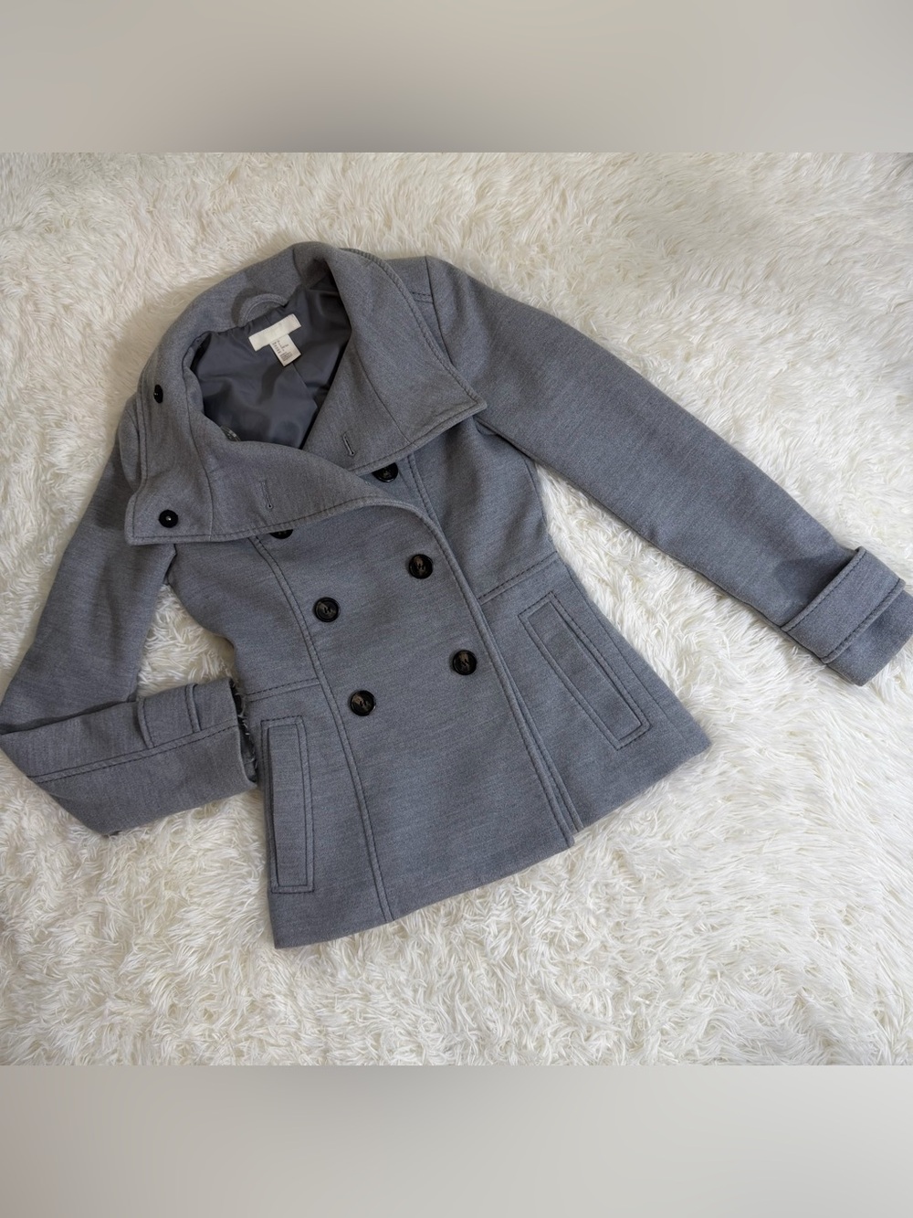 H&M Women's Gray Double-Breasted Peacoat Jacket